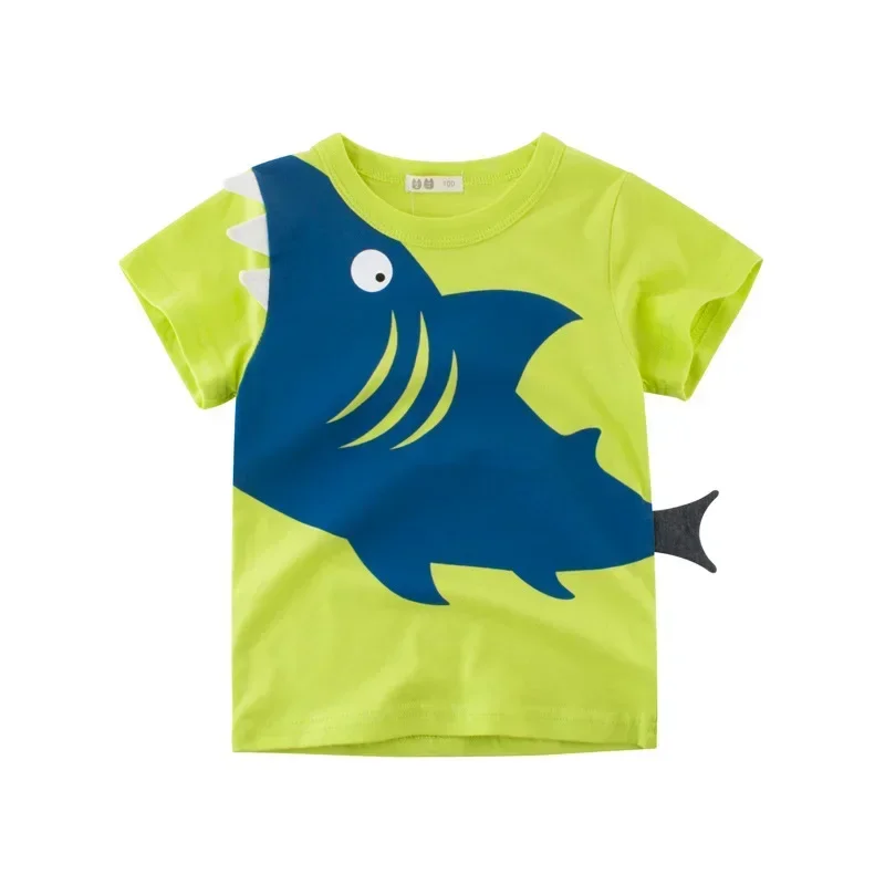 2025 Summer New T Shirt Boys 3D Cartoon Shark Print Short Sleeve Tops for Boy Casual Children's T-Shirts Cotton Kids Clothes