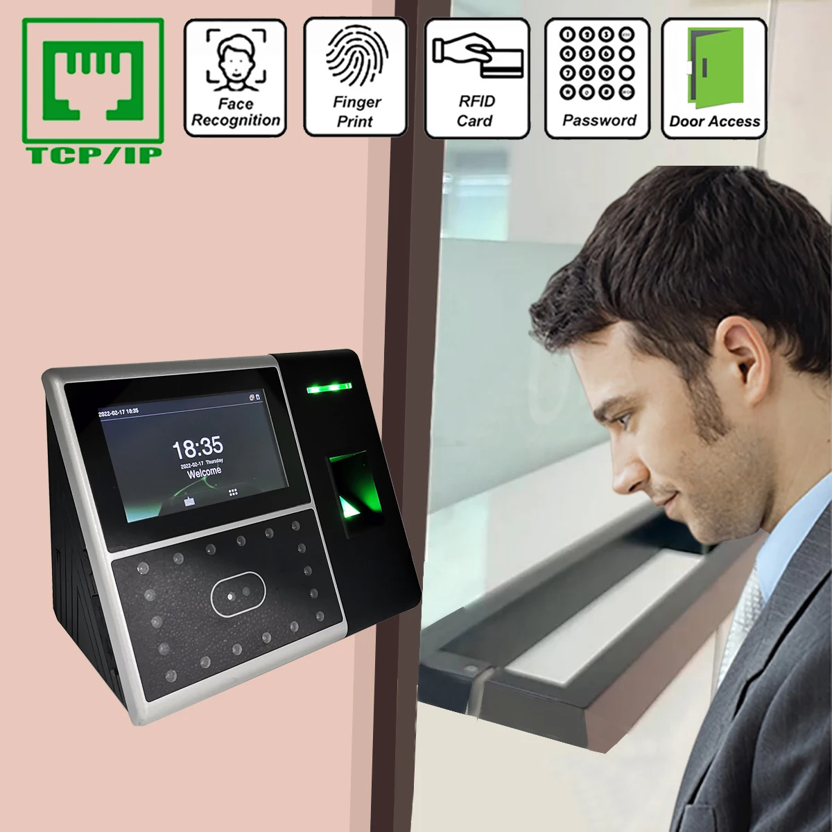 

ZKTime 5.0 TCP/IP iFace 302 Biometric Face Fingerprint RFID Card Time Attendance & Access Control Terminal with Backup Battery