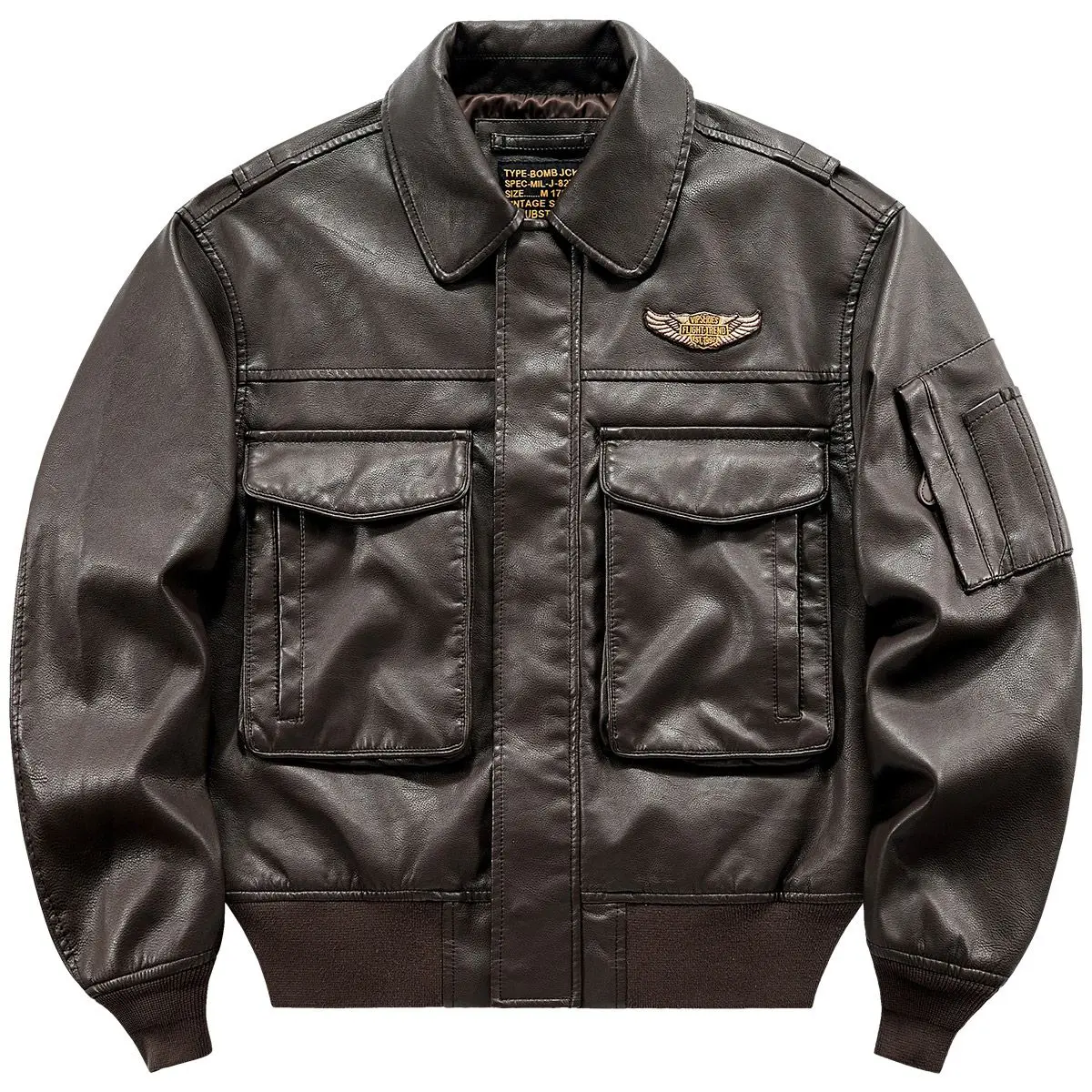 Genuine VIP Flight American Retro Lapel Flight Jacket, Loose Locomotive Suit Multi-pocket Leather Coat