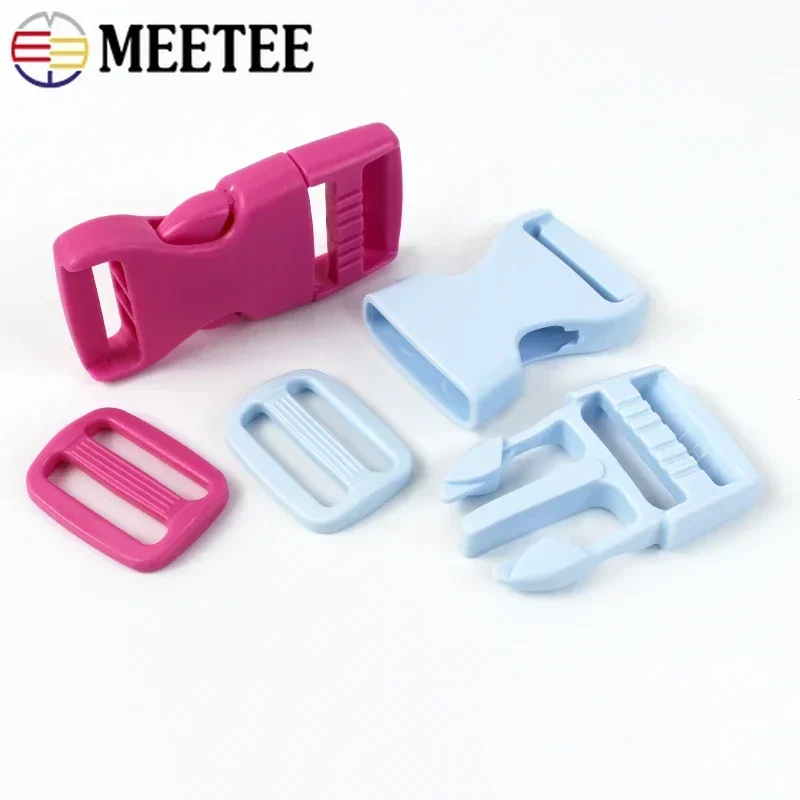 10Sets 15/20/25mm Colored Plastic Release Buckle Tri-Glide Slider Adjust Clasp Backpack Strap Buckles Pet Collar Clamp Hook