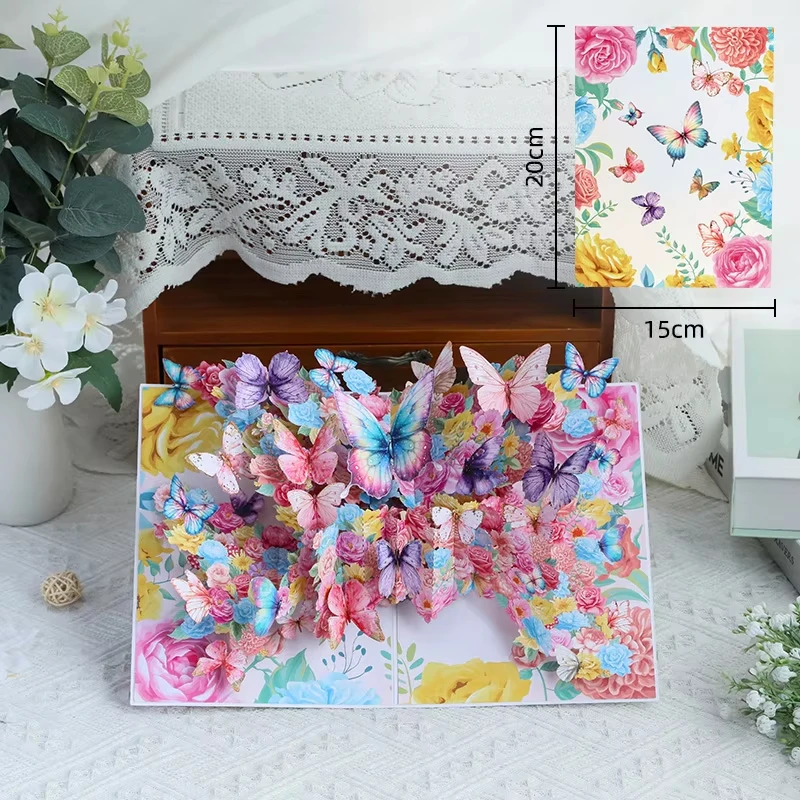 3D Pop-Up Grußkarte mit Blumen, Kolibri und Schmetterling, Popup-Karte mit leerer Notizfläche für Geburtstag, Muttertag, Jahrestag und alle Anlässe