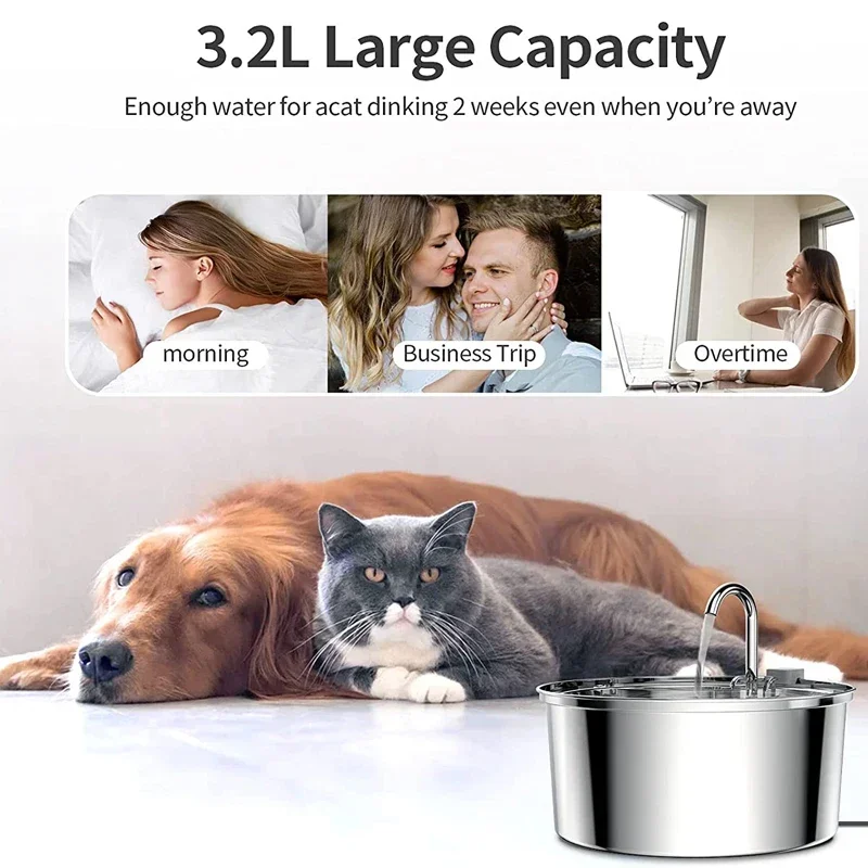 القط نافورة مشروبات تصفية دورة التلقائي 304 الفولاذ المقاوم للصدأ كتم الذكية المياه الشرب موزع مضخة للحيوانات الاليفة شرب السلطانية