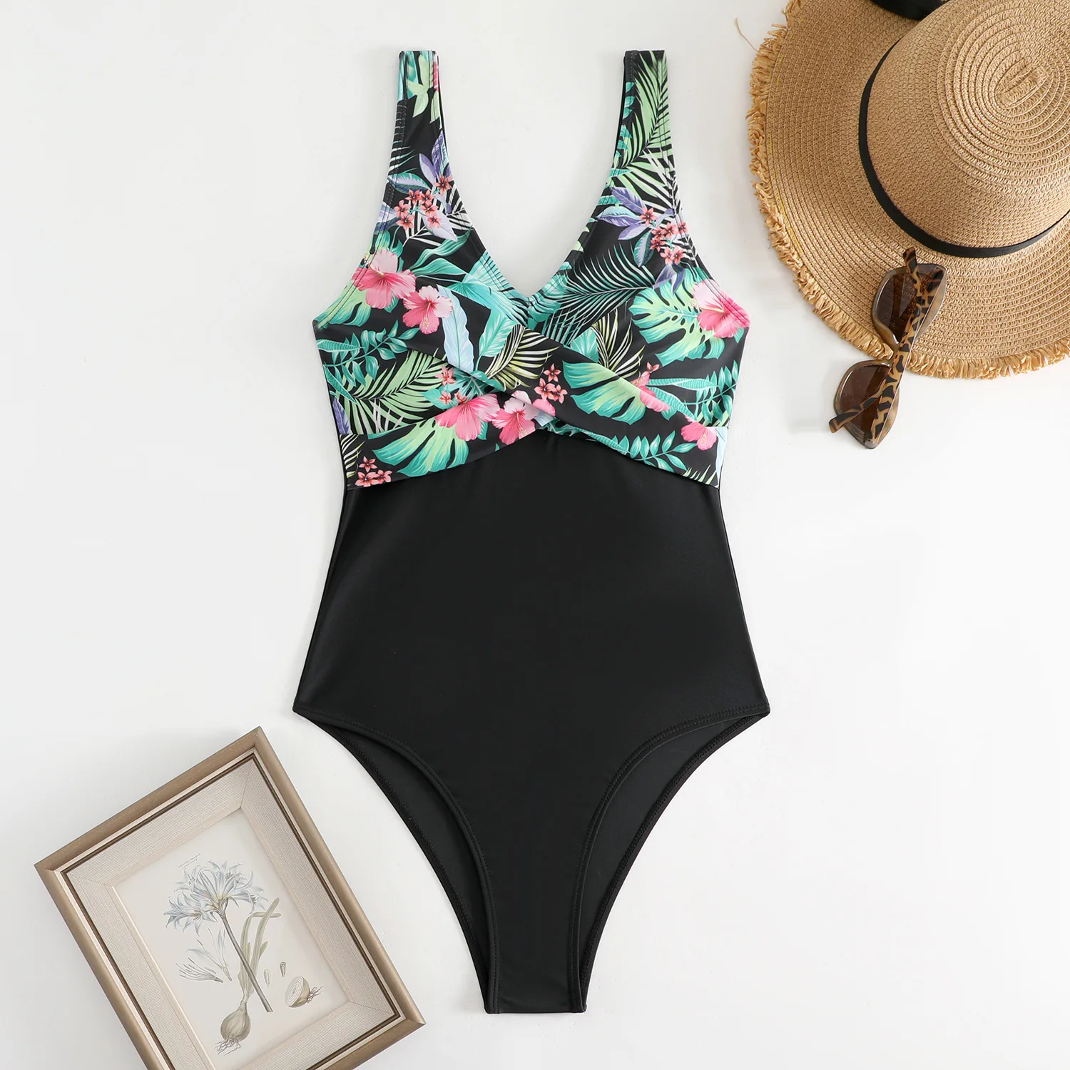 Women One Piece Swimsuit Floral Print Push Up Bathing Suit Sexy Women's Swimwear Twist Bandage Ruched Female Bodysuit Beachwear