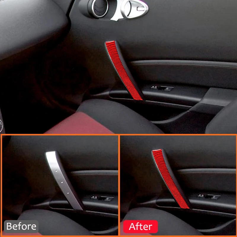 Car Interior For Nissan 350Z 2006-2009 Soft Carbon Fiber Co-Pilot Inside Door Pull Handle Decoration Sticker Auto Accessories