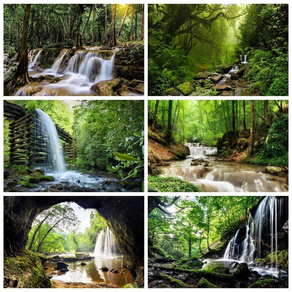 

Waterfall Mountain Water Nature Scenery Photography Backdrop Spring Summer River Lake Forest Landscape Portrait Photo Background