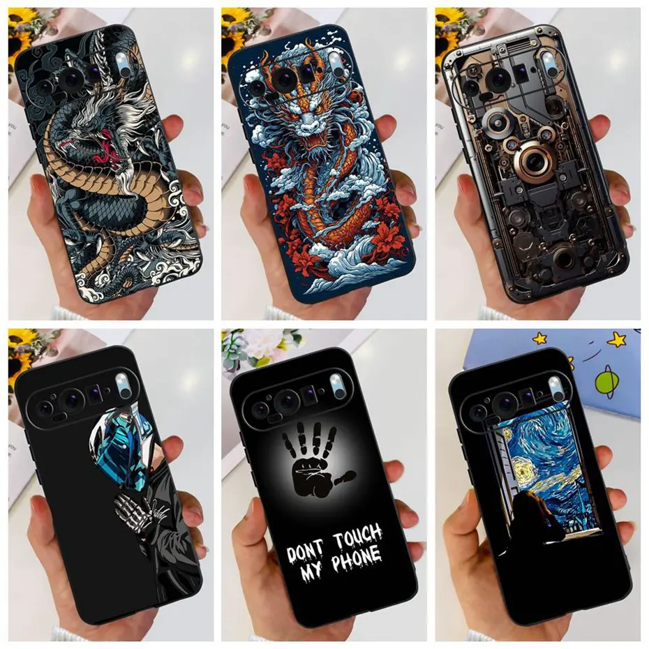 For Google Pixel 9 / Pixel 9 Pro Fashion Dragon Metal Style Black Silicon Case For Google Pixel9 9Pro Soft TPU Phone Cases