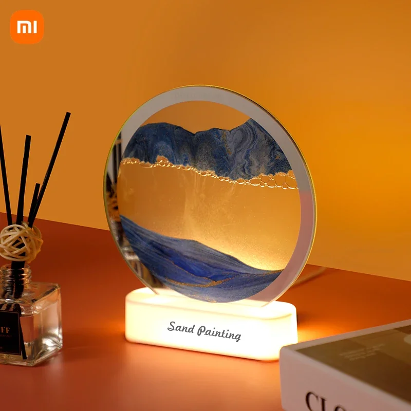 New Xiaomi Quicksand Table Lamp USB Moving Sand Painting Night Light 3D Landscape Bedside Lamps Sand Art Office Home Decor Gifts