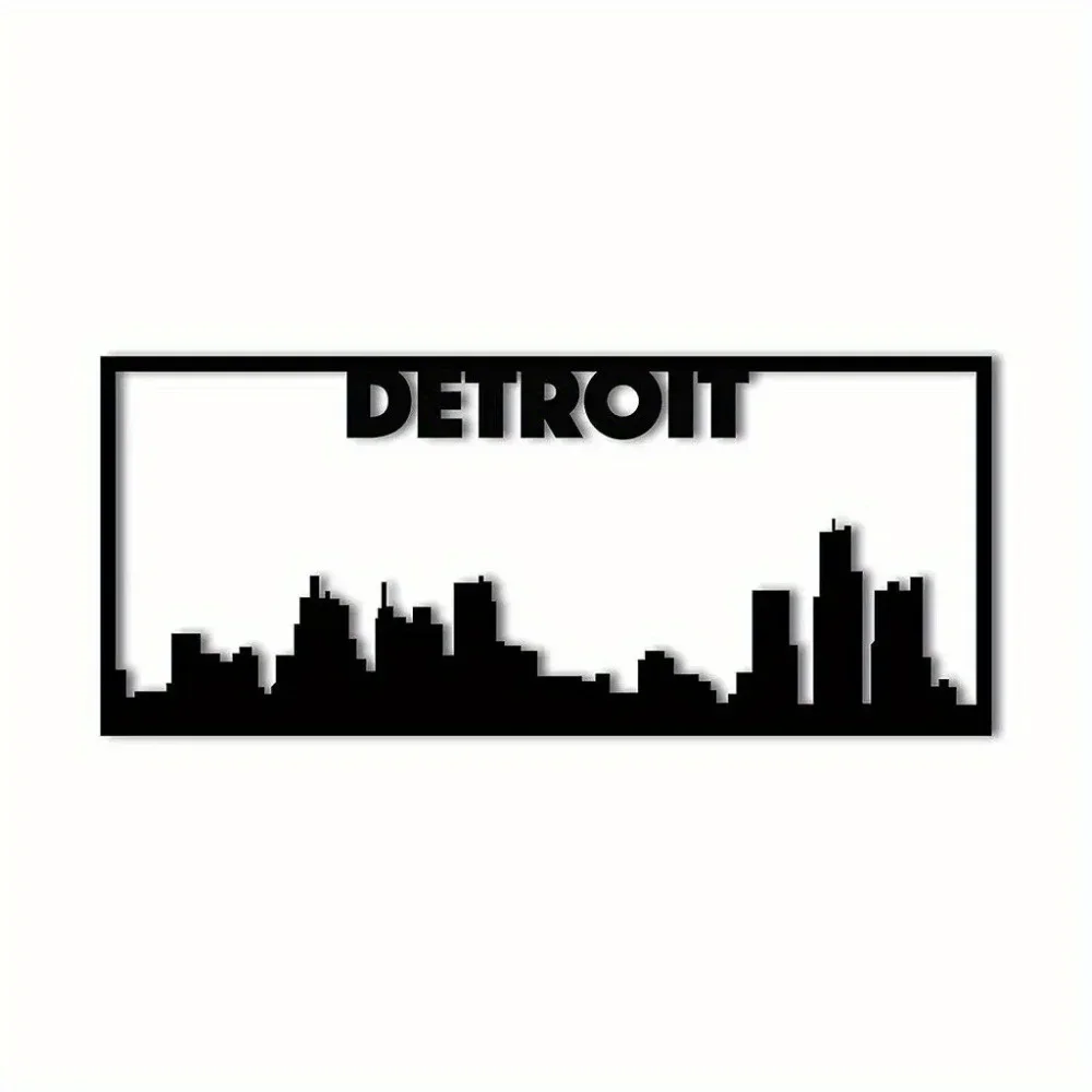 HELLOYOUNG Detroit Cityscape Metal Wall Decor,Skyline Silhouette Wall Sign,Modern Indoor Wall Art Decoration