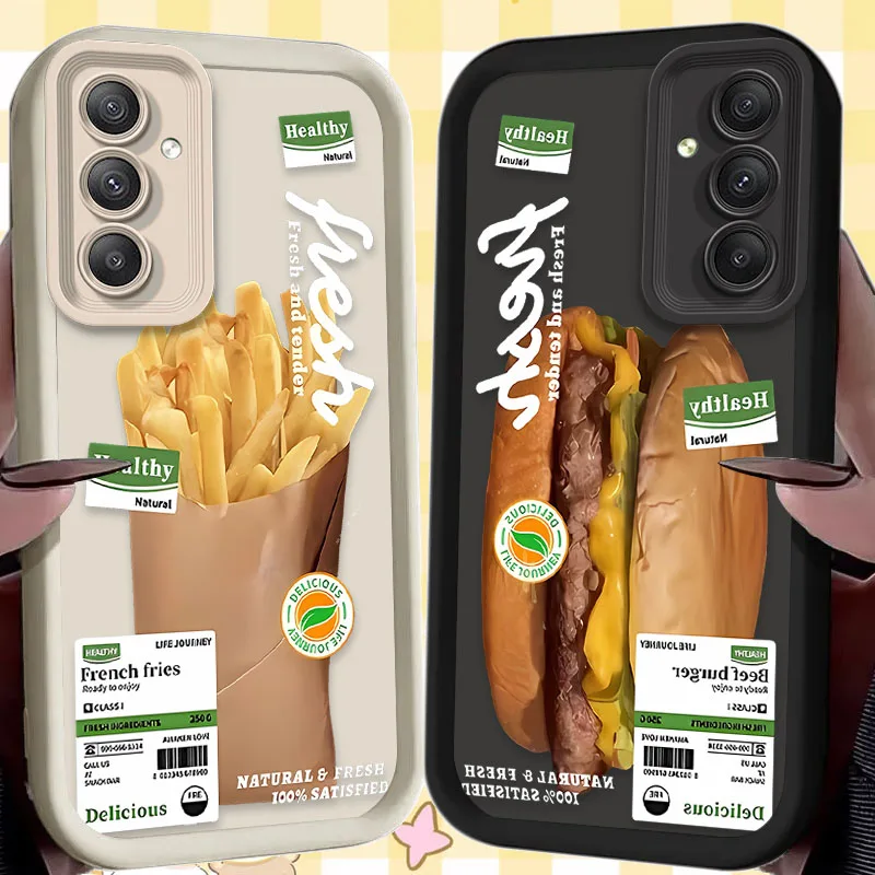 Fries Hamburger Case for Samsung Galaxy A35 A55 A15 A25 A16 A06 A05 A05S A24 A13 A23 A12 A22 A32 A52 A71 A51 4G Etui Back Cover