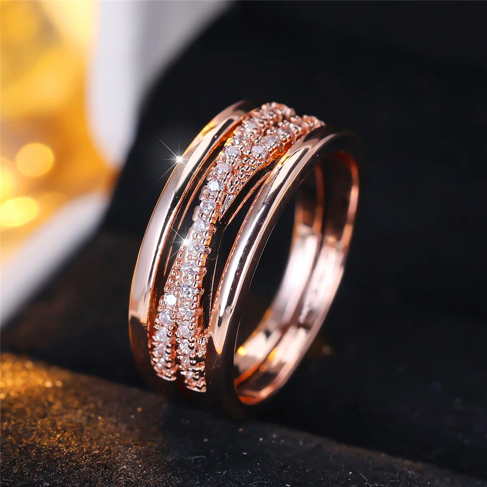 Female Cute White Zircon Stone Engagement Ring Vintage Rose Gold Color Wedding Jewelry For Women