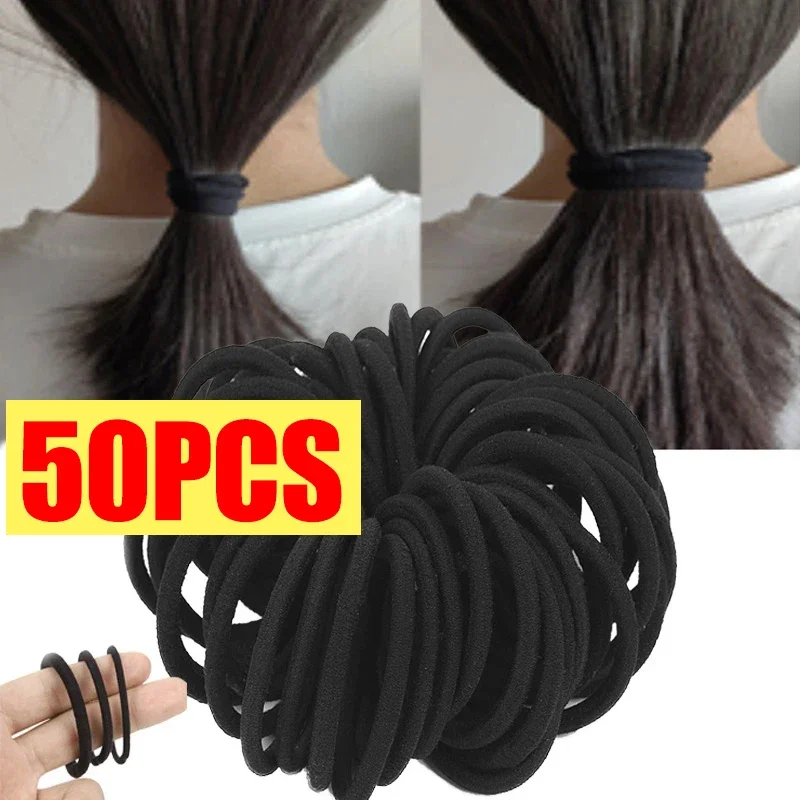 Black High Stretch Seamless Hair Ties Towel Scrunchie Basic Ponytail Rubber Band Hair Rope Women Hair Accessories 4cm/5cm