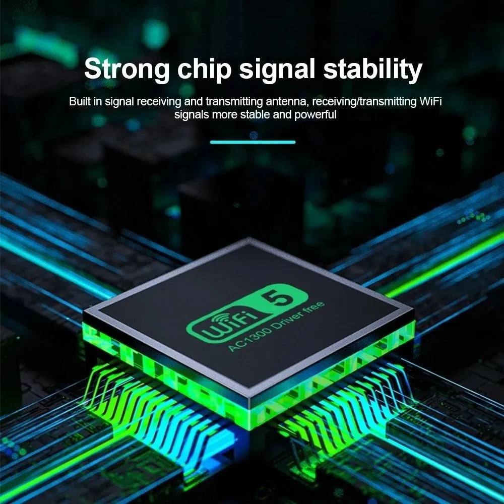 4 Antenna Design Dual Band WiFi USB Adapter Dual Band 2.4G/5Ghz USB Interface 1300Mbps WiFi Dongle Driver Free Powerful
