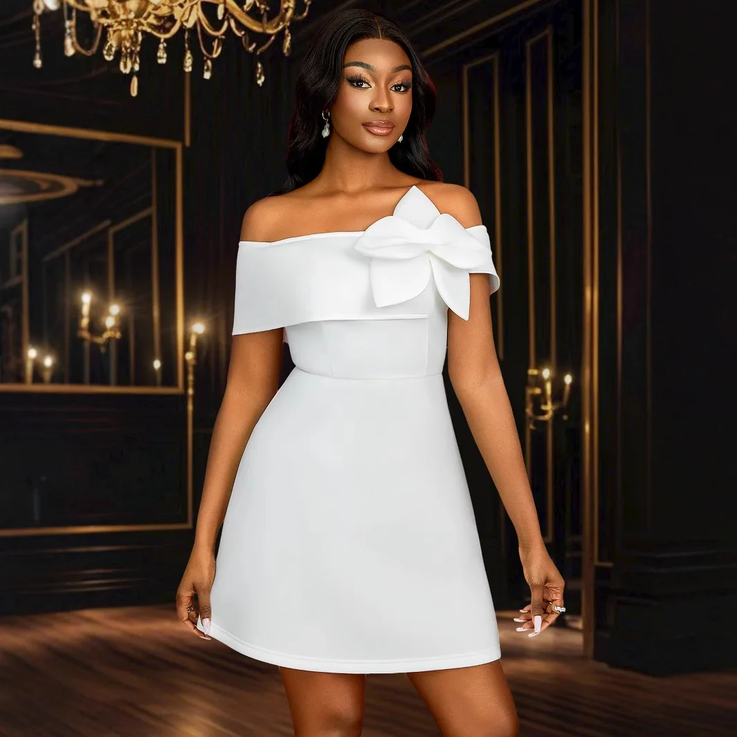 Mode Off-schulter A-linie Kleid Dreidimensionale Blumen Sexy Kleid Party Kleid 2025, Sommer Kleid Robe Vestido Frauen Elegante