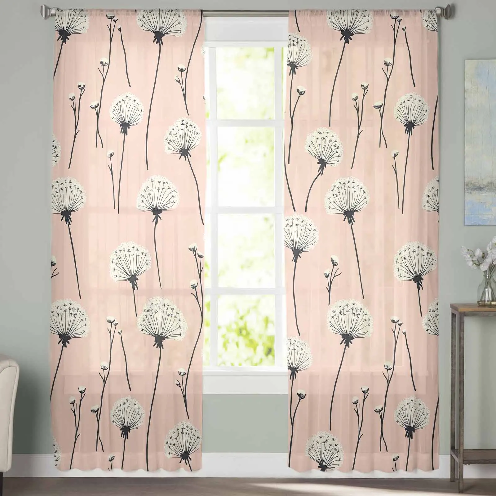 Dandelion Flowers Flower Lines  The Sea Sheer Curtains for Living Room Bedroom Home Hotel Coffee Decor Chiffon Tulle Curtains