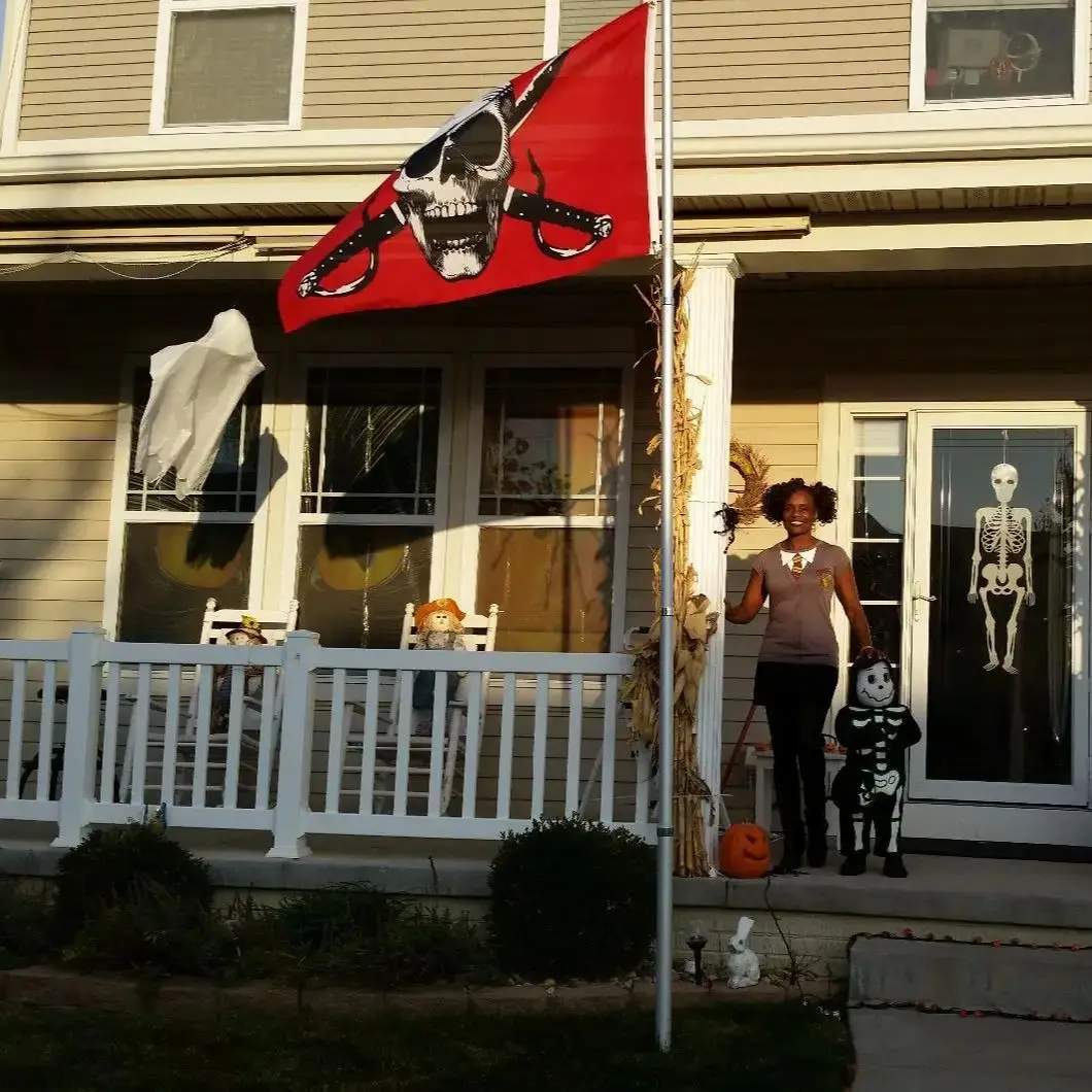 90x150 سنتيمتر قرمزي الجمجمة الصليب عظمتين متقاطعتين جولي روجر القراصنة العلم مخصص راية الديكور الداخلي والخارجي #1