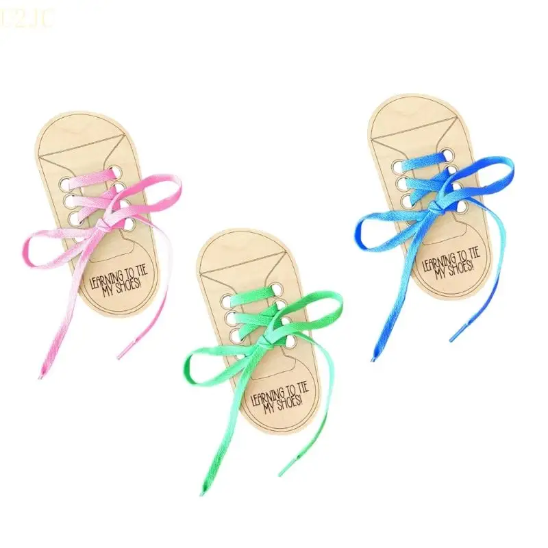U2JC Wooden Shoelace Practice Board Children Learn To Tie Laces Threading Lacing Shoes Toy for Learning and Entertainment