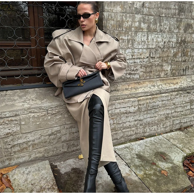 Elegant Lace Up Solid Overcoat Women Chiclapel Collar Button Full Sleeve Loose Coat Autumn Female Street New Oversize Outerwear 29 Sb76781d6e3d942b5a73bd5e3aeae050cY