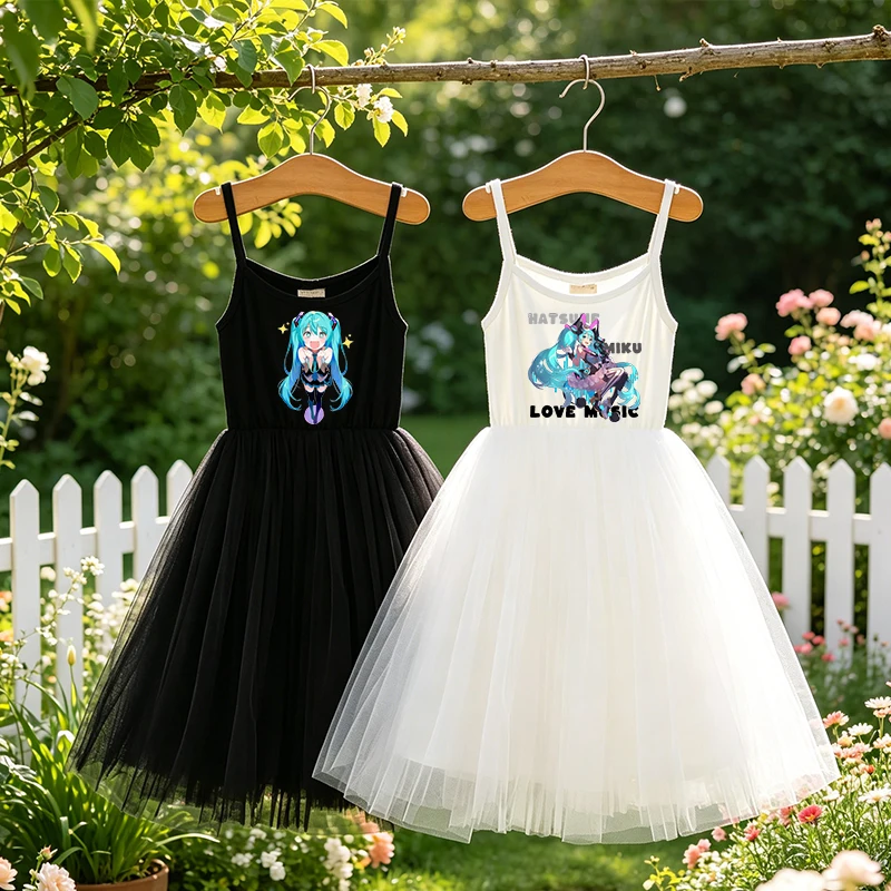

Hatsunes Miku Girl Spaghetti Strap Dress Baby Cartoon Cute Frock Child Clothes Summer Fashion Dress Princess Skirt Birthday Gift