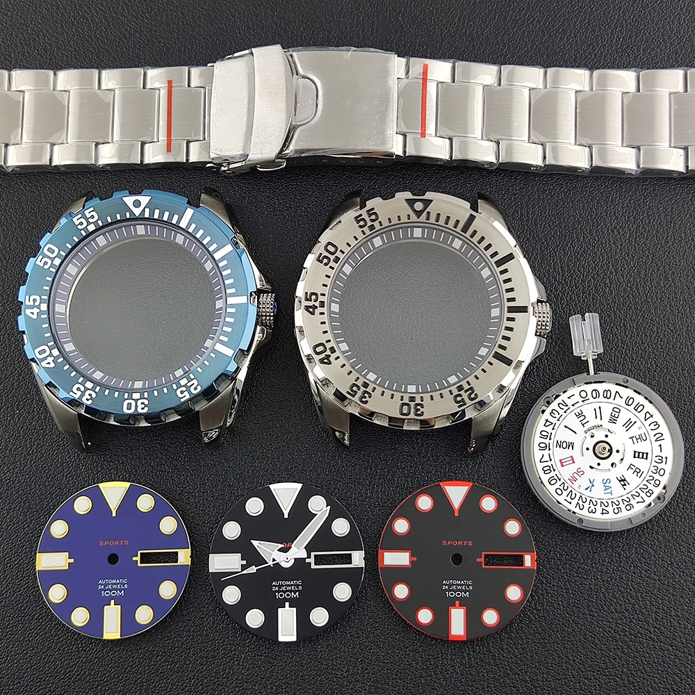 nh35nh36 case 44mm watch men's steel case FIT NH36 movement case watch accessories stainless steel cases custom dial