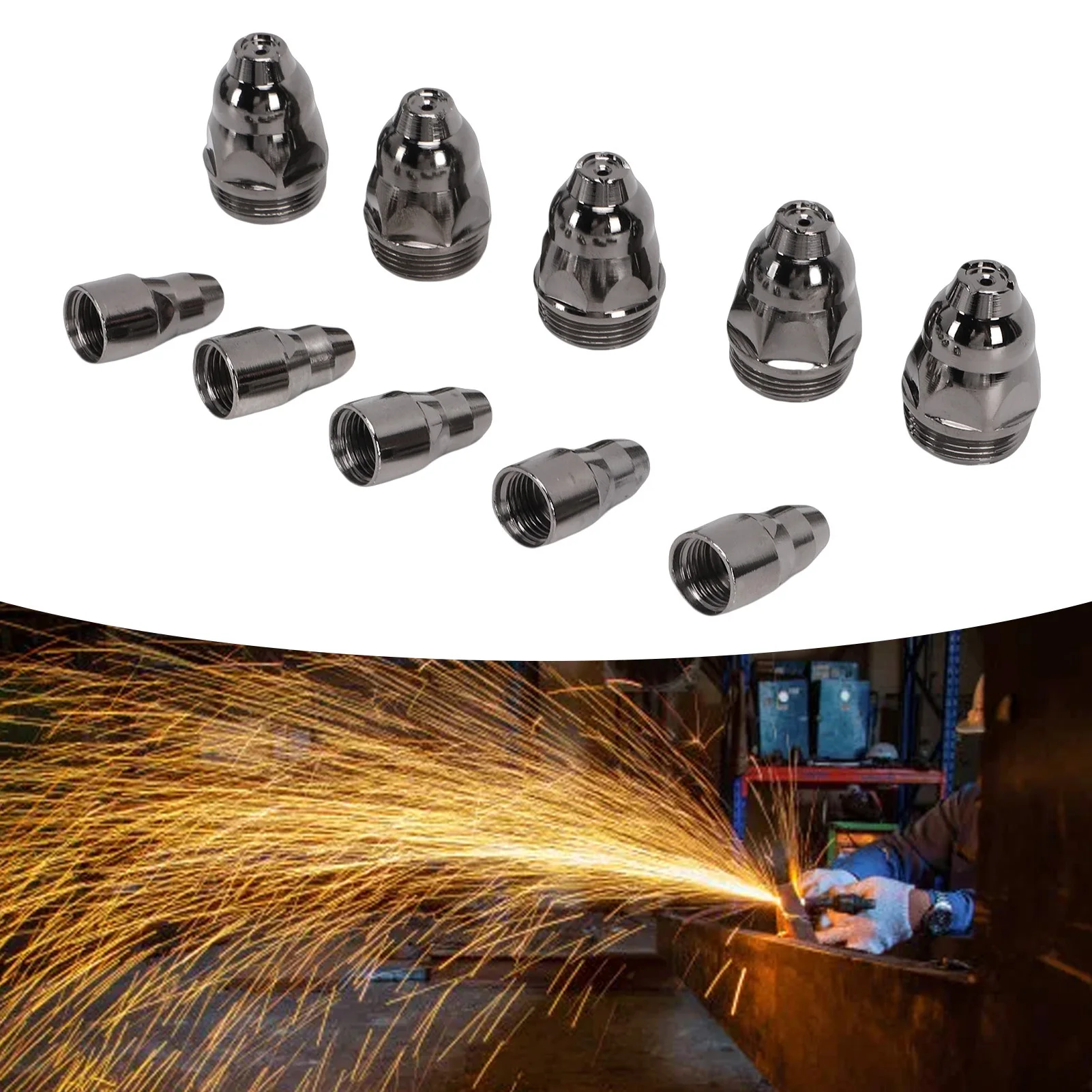 

Набор из 10 комплектов электродов и сопел для плазменной резки, 1,7 мм, сменные расходные материалы, высокопроникающие, контактные, 2-слойные, 4-ступенчатые