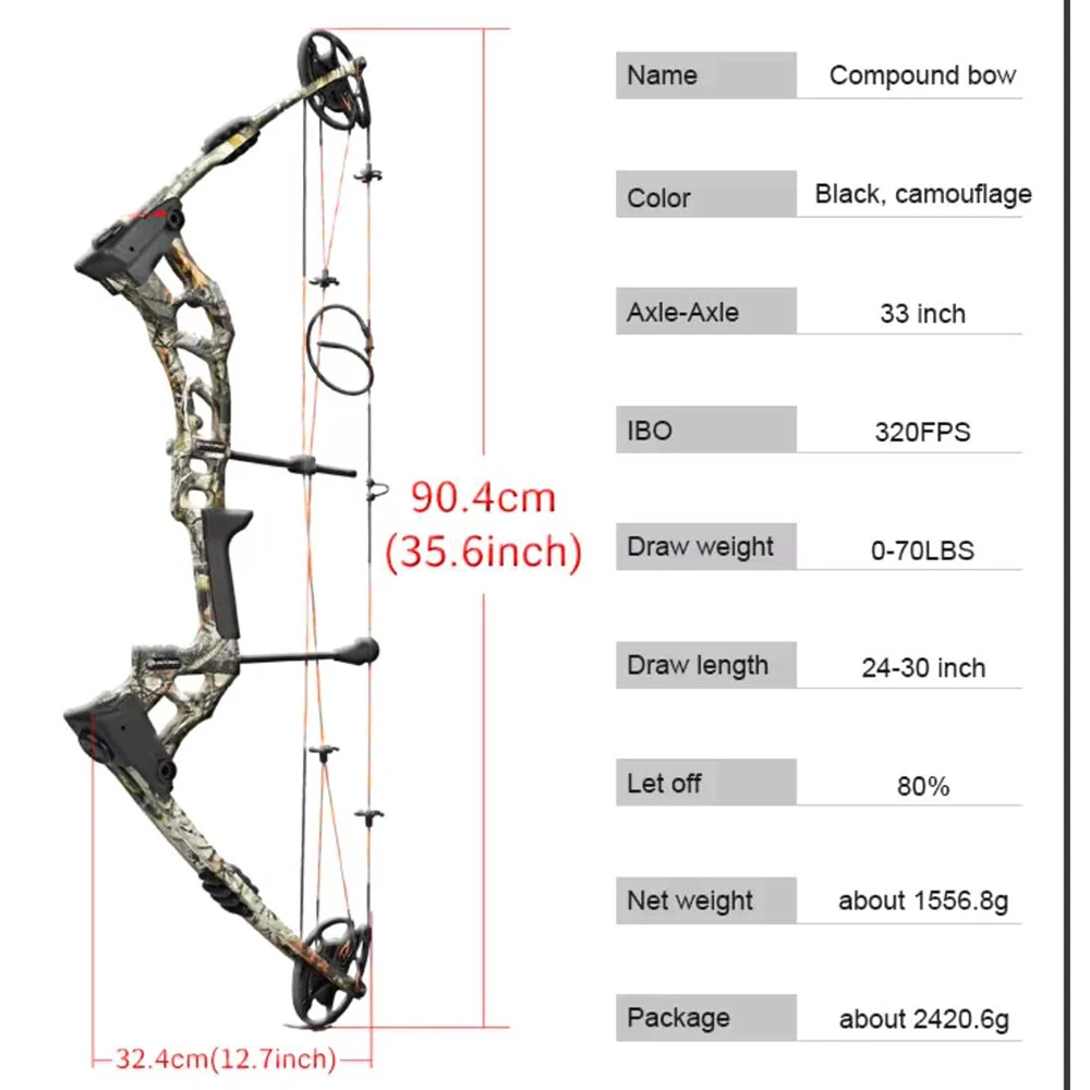 JUNXING ﻿Hunting Shooting M121A Compound Bow 0-70 Lbs Right Hand Archery Pulley Bow Let-off 80% Arrow Speed 320 FPS