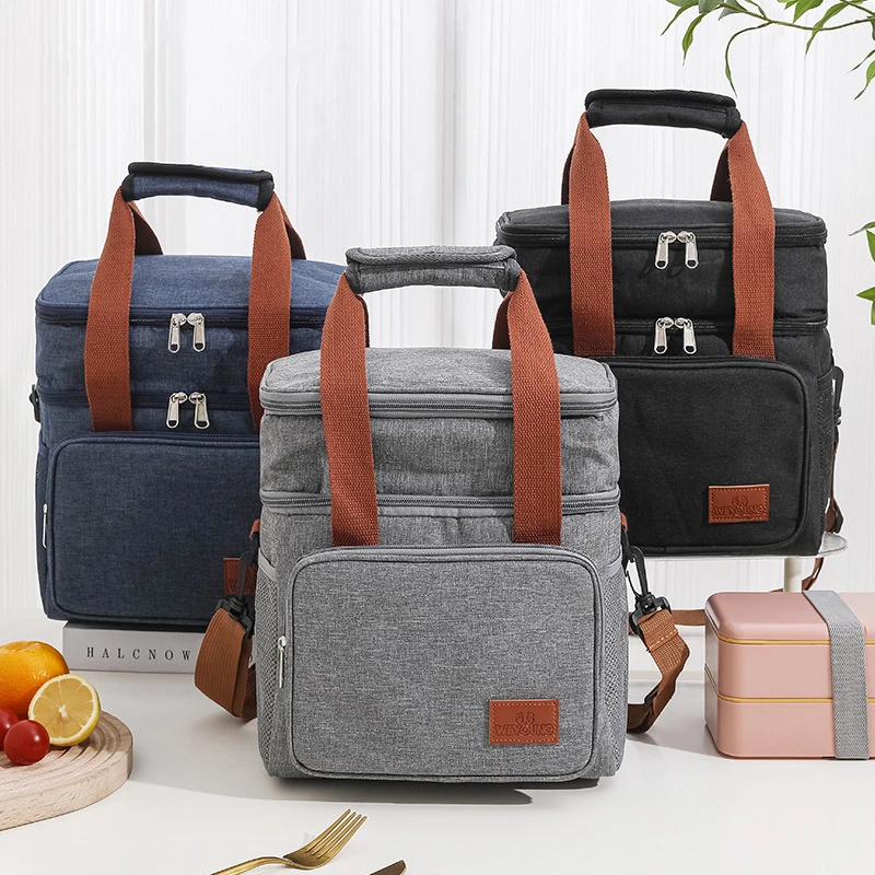 

Double Layer Thermal Lunch Bag Large Capacity Picnic Bento Box Meal Pouch Food Insulated Cooler Delivery Bags for Women Men Kids