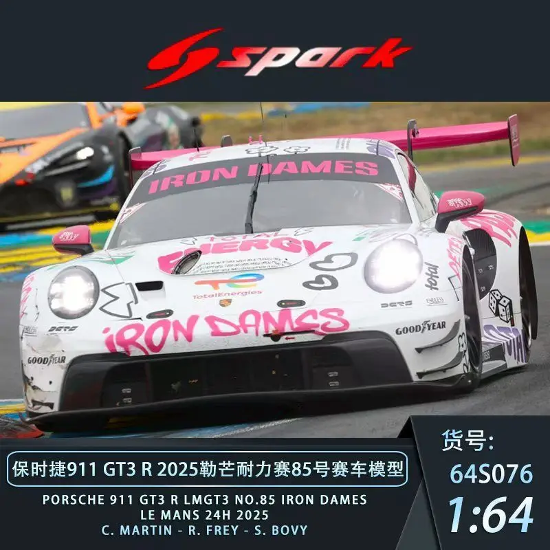 

Spark 1:64 Porsche 911 GT3 R LMGT3 No.85 IRON DAMES Le Mans 24H 2025 C.Martin R.Frey S.Bovy Alloy Car Model Vehicle Collection