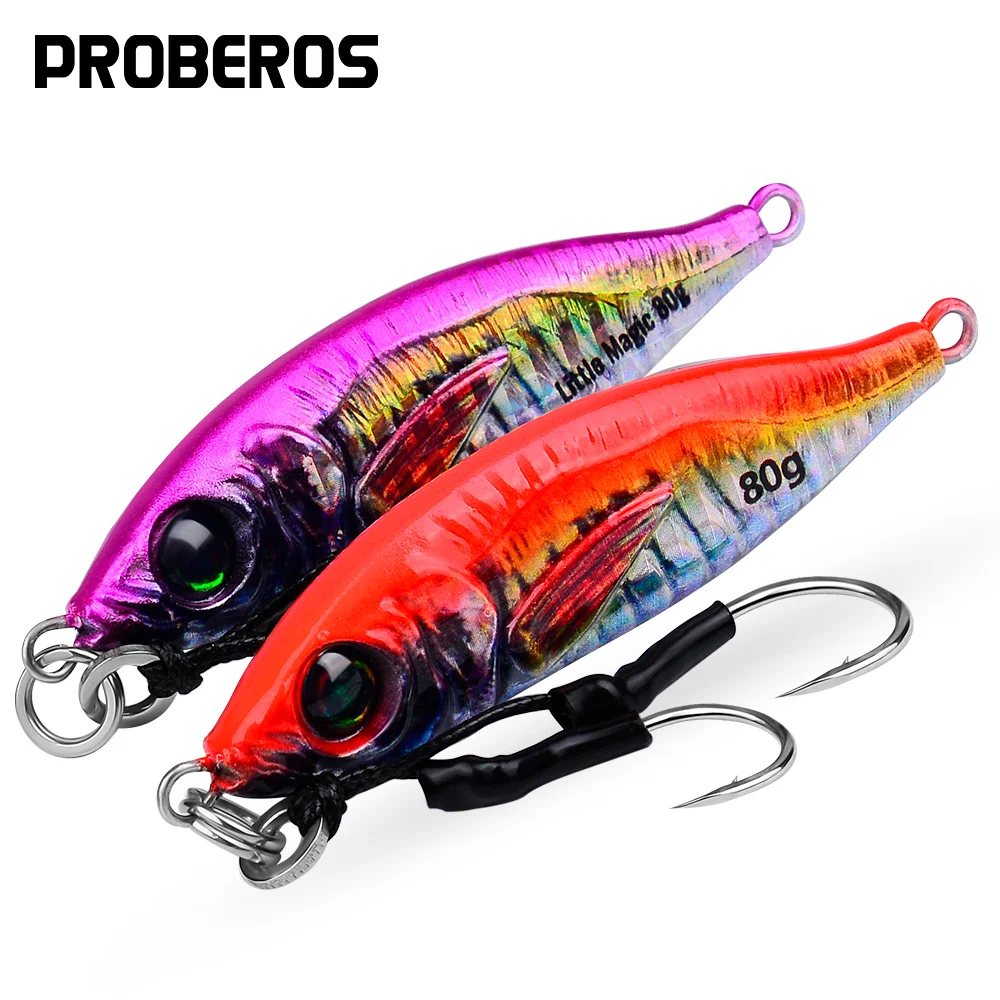 PROBEROS 1PC Luminous Jigging Lure 30-40-60-80g Metal Jigs Fishing Bait Sea Fishing Jig Spoon Trolling Wobbler Hard Isca Pesca