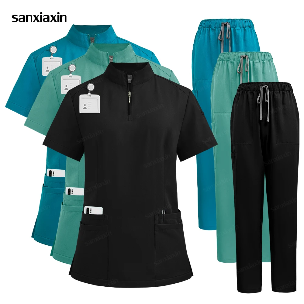 New Products Male Uniform Scrub Sets Doctor Hospital Medical Scrubs Set Spa Uniforms Women Medicale Blouse Pocket Straight Pants