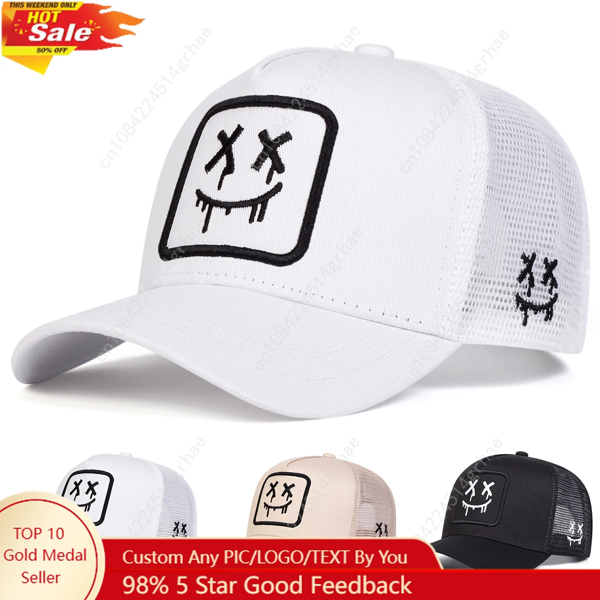 Unisex XX Smiling Face Embroidery Baseball Net Caps Spring and Summer Outdoor Adjustable Casual Hats Sunscreen Hat
