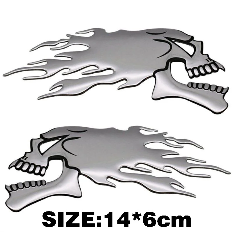 1pair Car Motorcycle 3D Flame Ghost-Skull Head Styling Festival Decoration Sticker Emblem Decals Auto Pattern Exterior Decor image 4