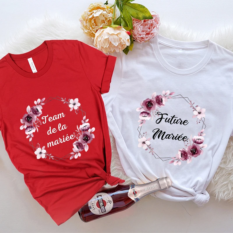 French Team Bride Y2k Tops Women Bachelorette Wedding Party Shirt Evjf Future Bride Bridesmaid Tees Casual Flower Crown T-shirt