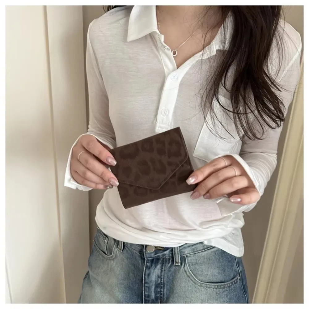 Fashion Tri-Fold Coin Purse Compact Leopard Print Zero Wallet Pu Leather Card Holder Lady Handbag
