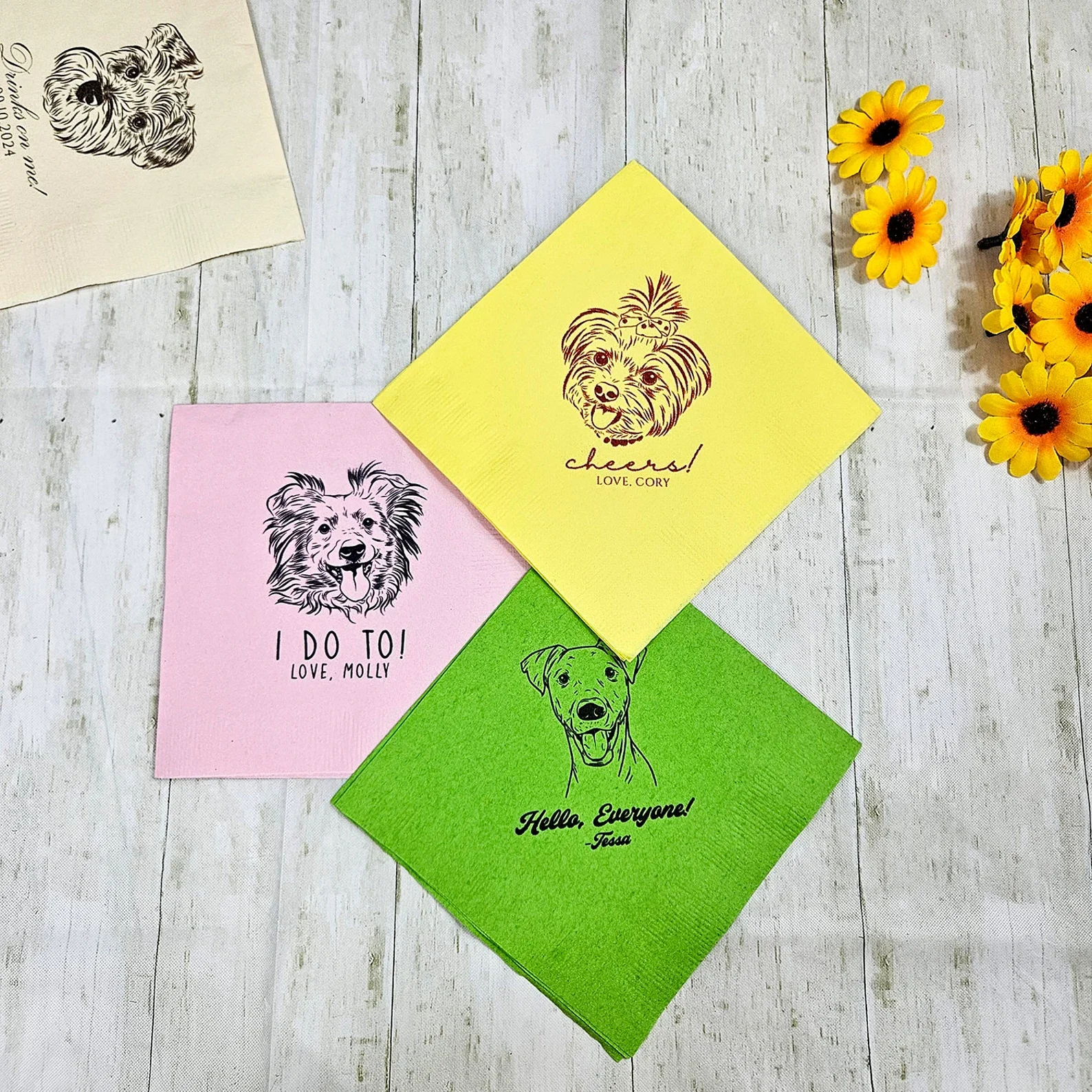 Custom Pet Cocktail Napkins for Weddings and Special Events, Personalized Wedding Napkins with Dog Cat Illustrations Custom Wedd