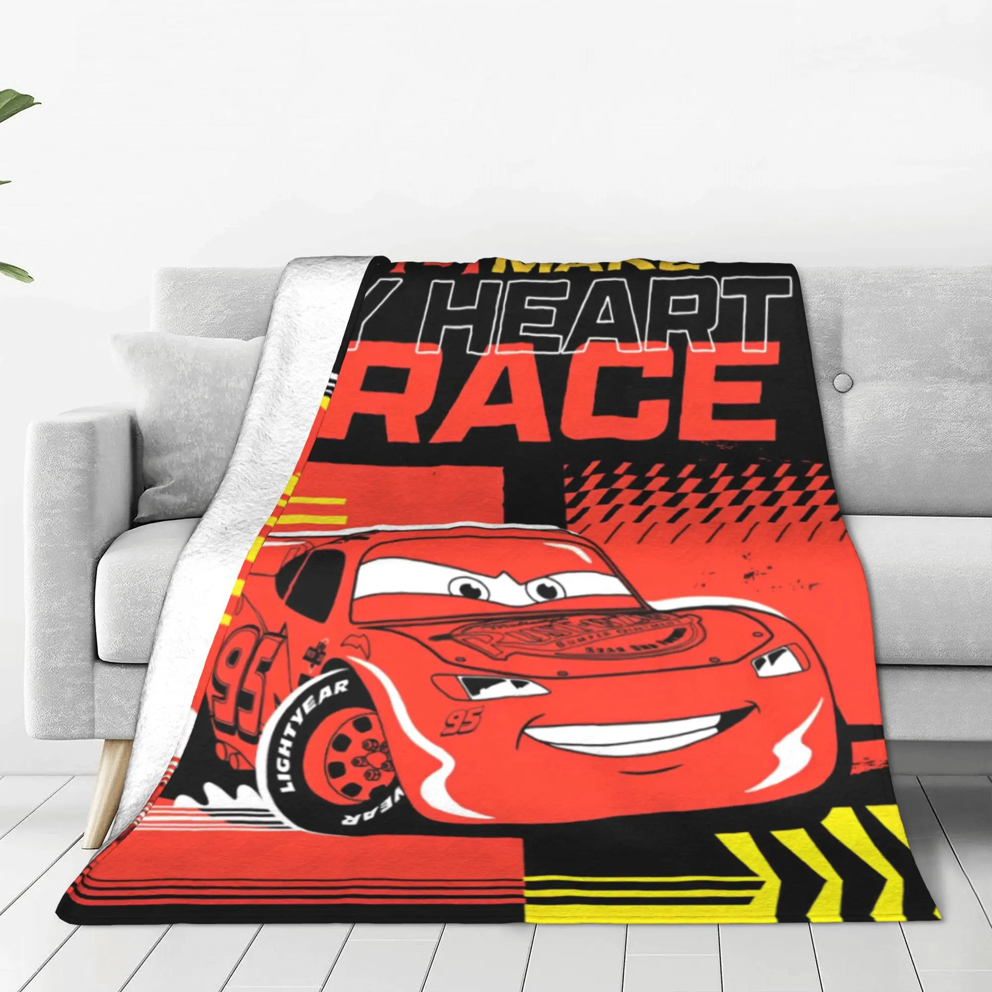 Lightning Cars Movie Mcqueen Blankets Fleece My Heart Ready Multi-function Lightweight Throw Blanket for Bed Office Rug Piece