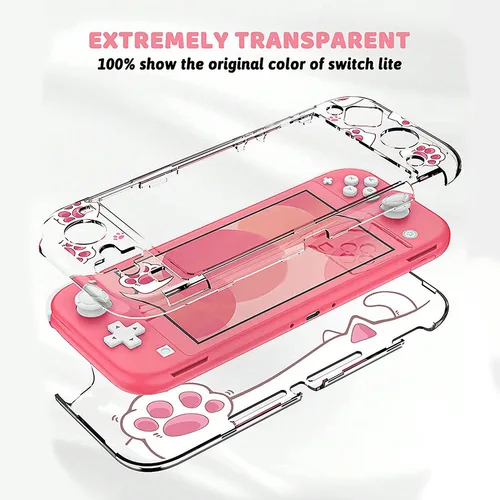 Imagen 2 del producto Funda protectora dura transparente antigolpes con diseño de almohadilla de gato Joycon para consola Nintendo Switch Lite, accesorios