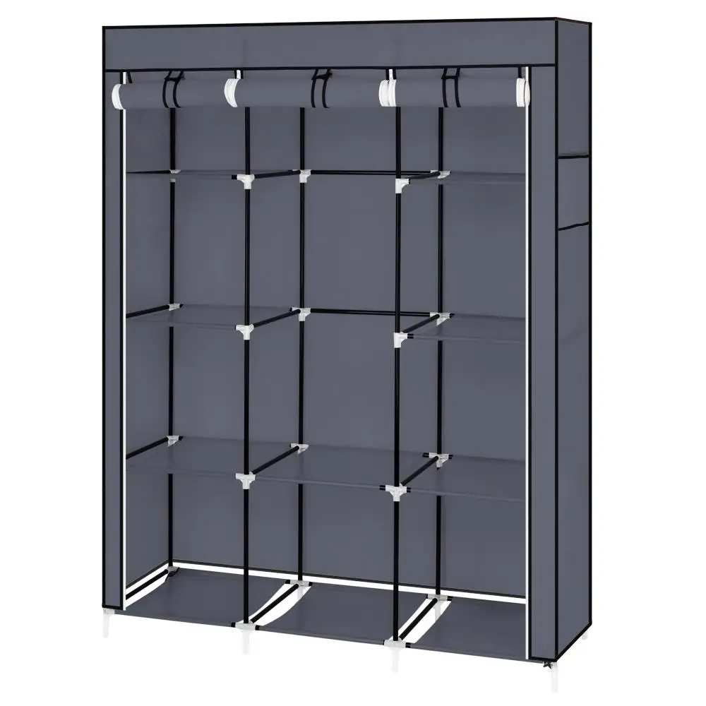 67 Portable Wardrobe Organizer with 10 Shelves - Easy Assembly Closet Storage Solution in Gray - Extra Space Saver