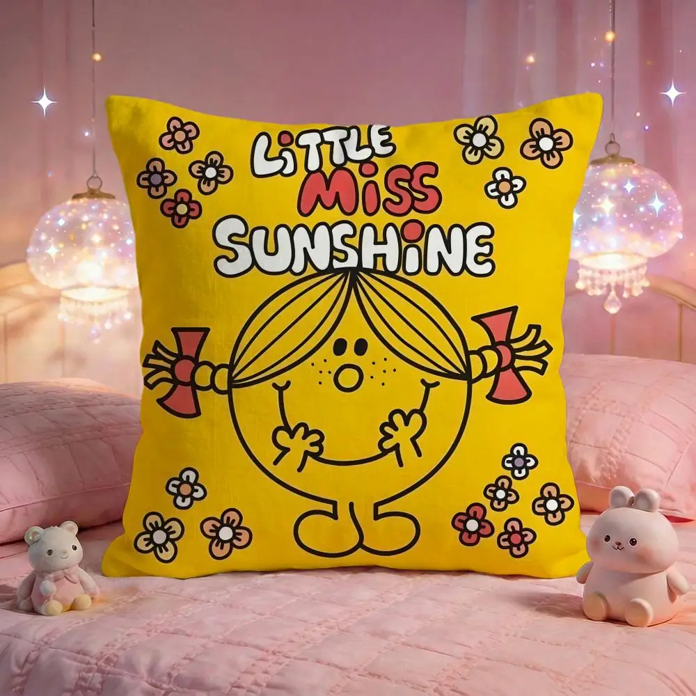 Mr.Men And L-Little M-Miss Cushion Cover Premium Comfort Reversible Pillow Cove -Two In One Design For Any Room & Car Interior