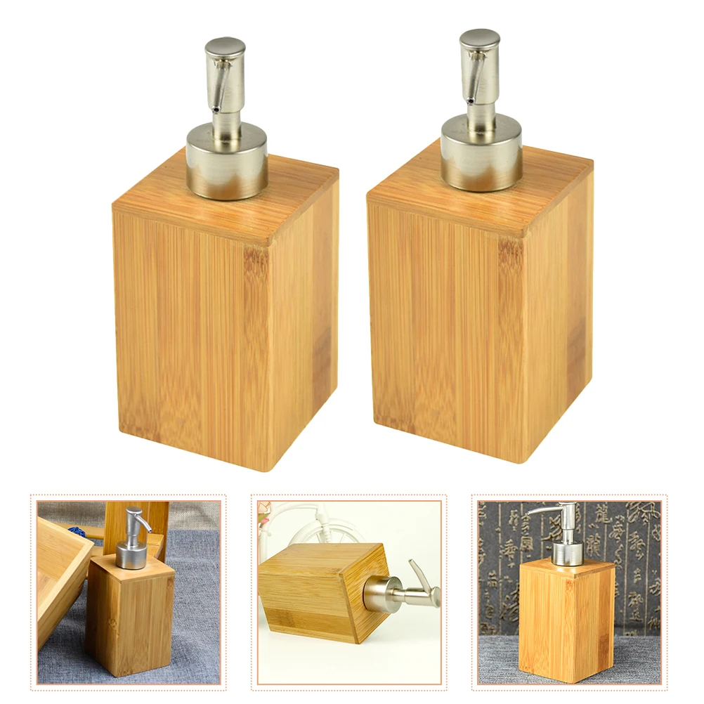 

2 pcs Pump Dispenser Bottles Bamboo Stainless Steel Shampoo H Soap Storage Travel Size Bathroom Home Office Hotel Refillable
