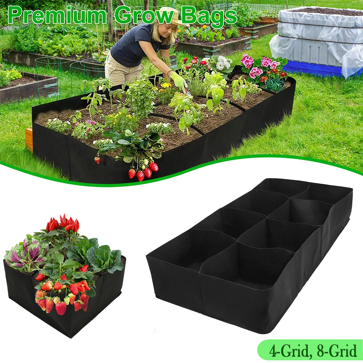 Garden Raised Planting Bed 4/8 Mesh Felt Fabric Grow Bag Vegetable Flower Potato Planting Container Reusable Large