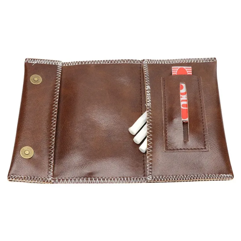 Handcrafted PU Leather Tobacco Pouch Case Bag Pipe Cigarette Storage Smoking Paper Tips Holder Wallet Bags Rolling Tool