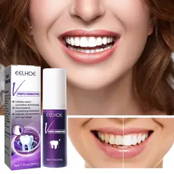 Pasta de dientes blanqueadora púrpura, 30ml, elimina las manchas, Reduce el color amarillo, cuidado de las encías dentales, aliento fresco, ilumina los dientes, P8A6