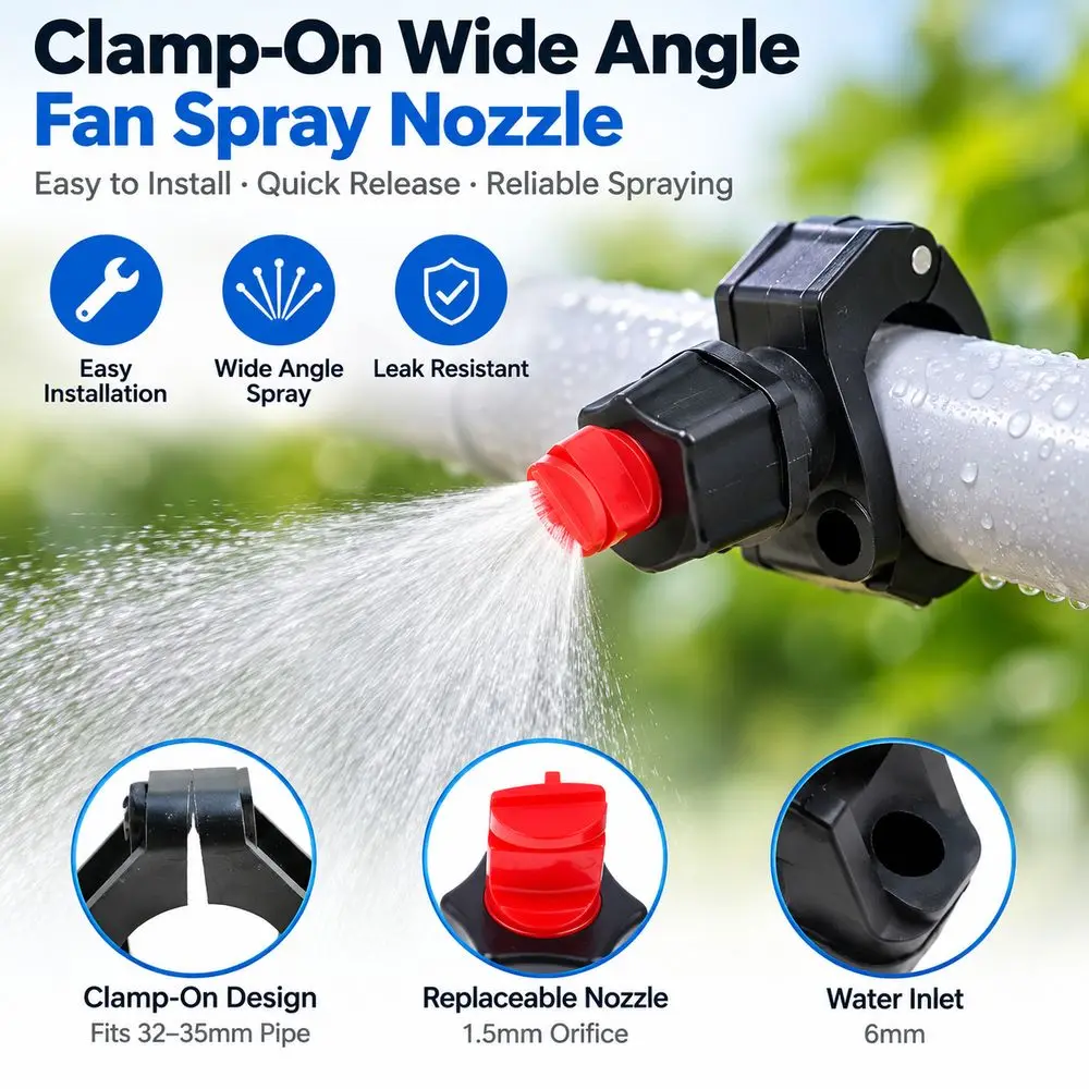 New Plastic Spray Nozzle Wide Angle Low Pressure Flat Fan Nozzle Tongue-Type Flat Fan Spray Nozzle Clamp Garden Irrigation