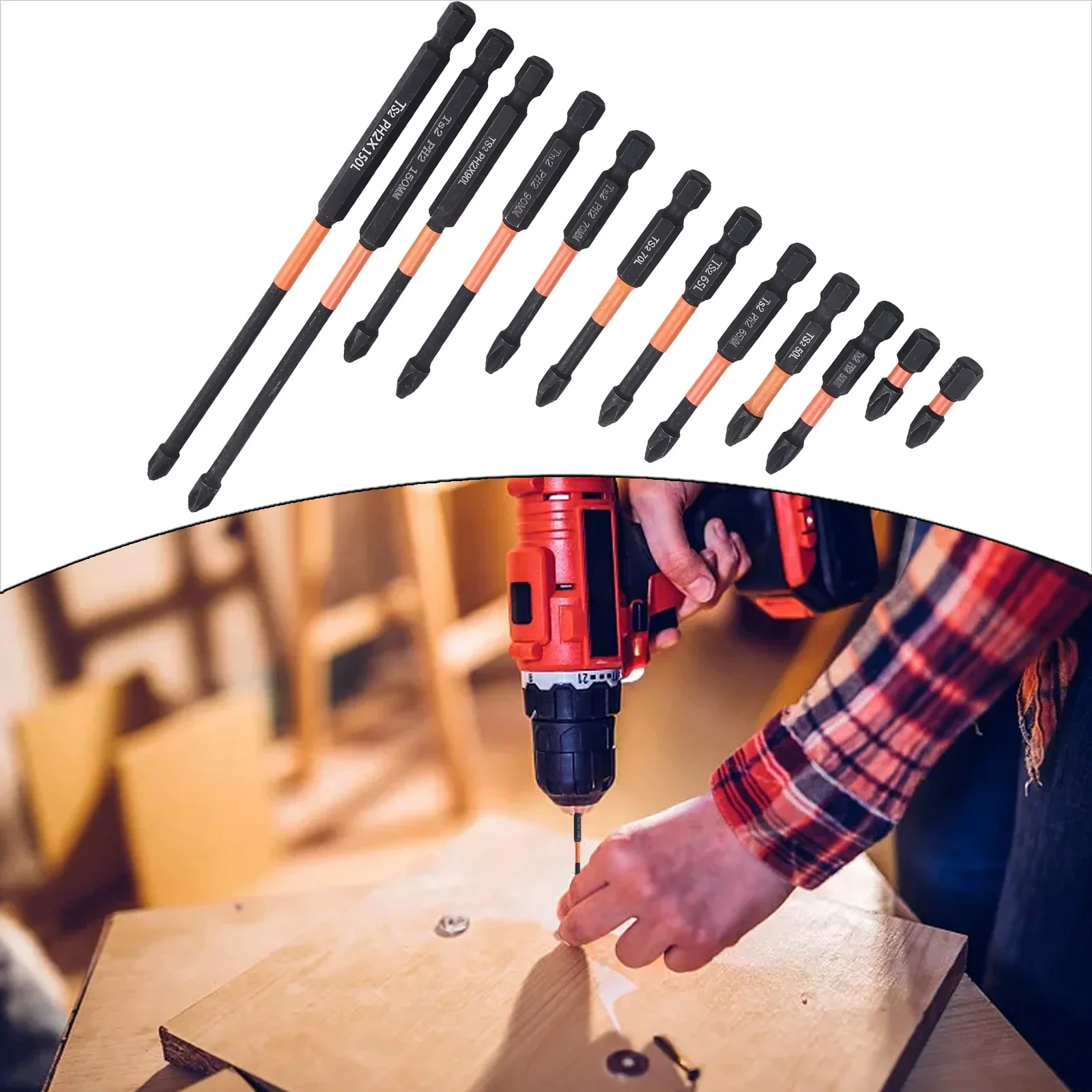 ไขควงที่เชื่อถือได้ชุดบิต12ชิ้น PH2บิตที่มีความยาวเพิ่มขึ้นเพื่อลดความเสียหายและดูดซับแรงบิดที่มีประสิทธิภาพ