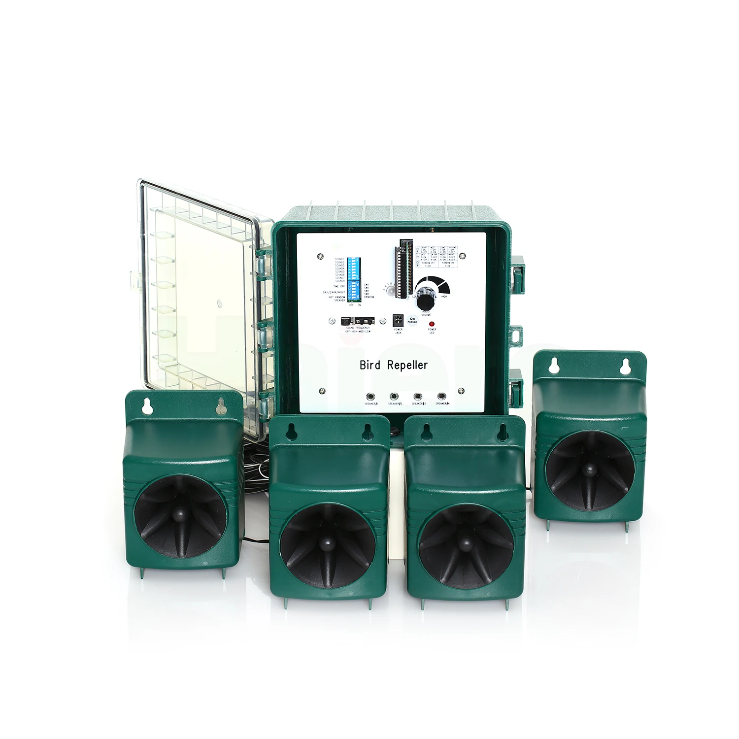 2025 مبيد الطيور بالموجات فوق الصوتية، نظام احترافي ذو 4 مكبرات صوت يغطي تغطية 3,600 قدم مربع