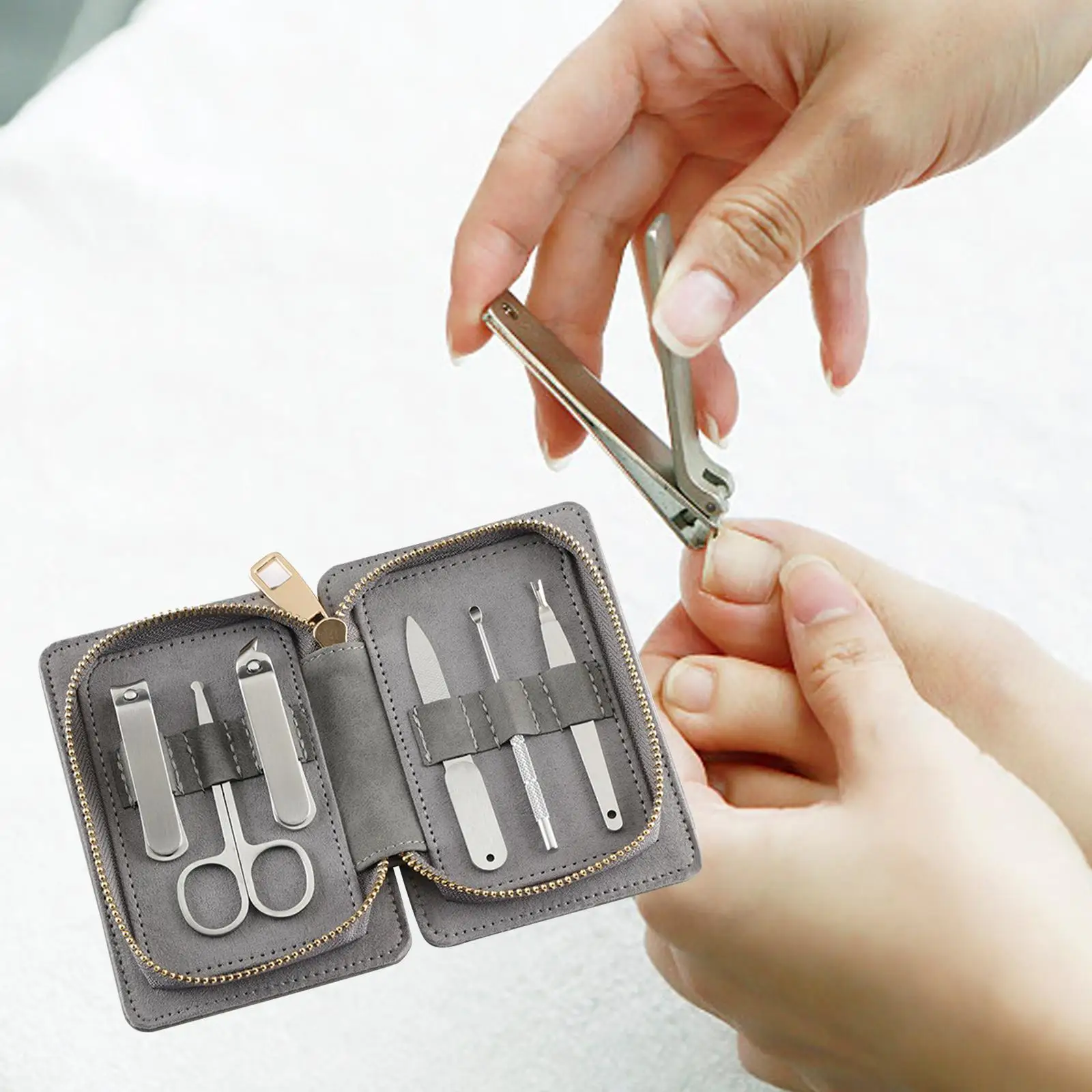 Ensemble d'outils de manucure portable avec étui en cuir PU, coupe-ongles en acier inoxydable, kit de pédicure, cadeau d'outils de soin des ongles, 6 en 1, 6 pièces