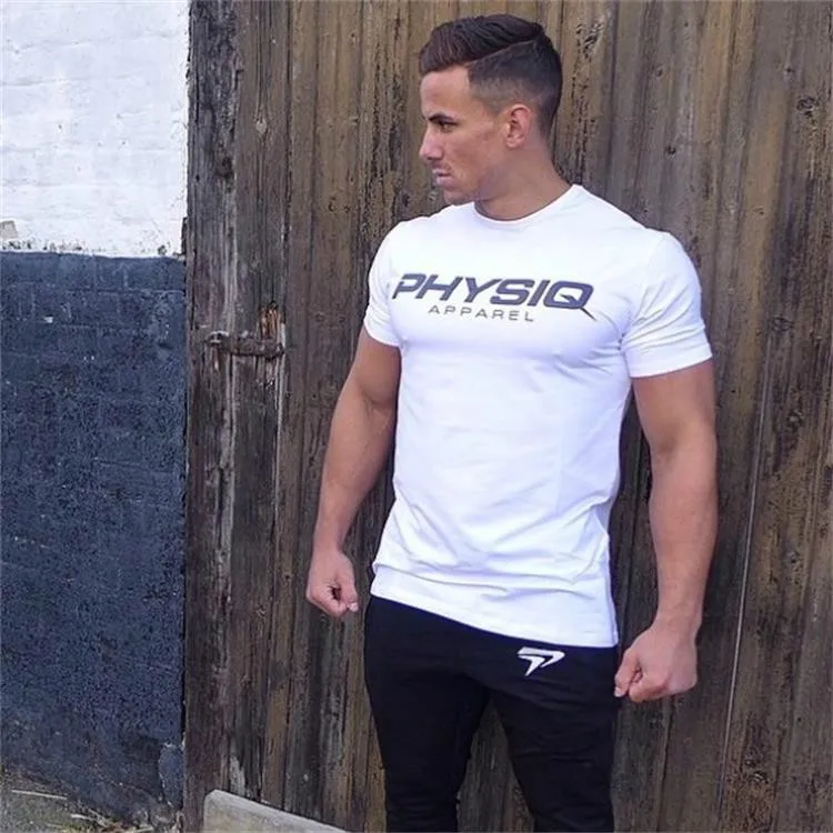 Mens Bodybuilding Brand Gyms T Shirt Fitness Slim Fit Cotton Shirts Short Sleeve Men Fashion Tight Tees Tops Clothing