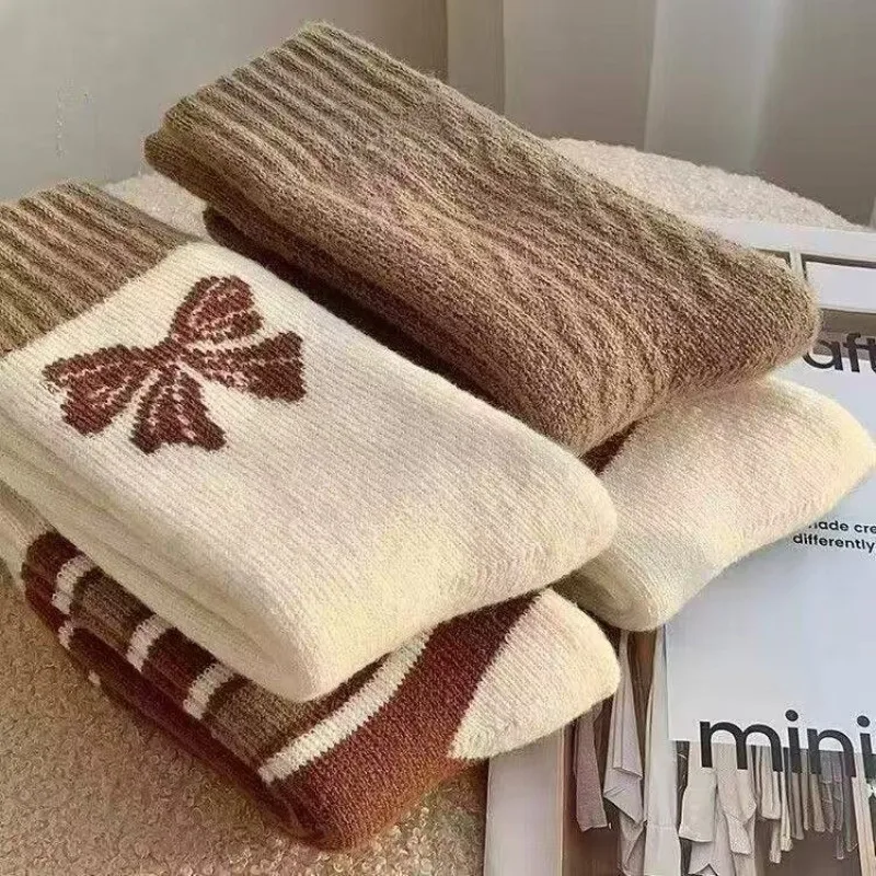 4 pares meias térmicas longas femininas outono e inverno doce meados de bezerro engrossado quente extra grosso meias confortáveis atacado 2025