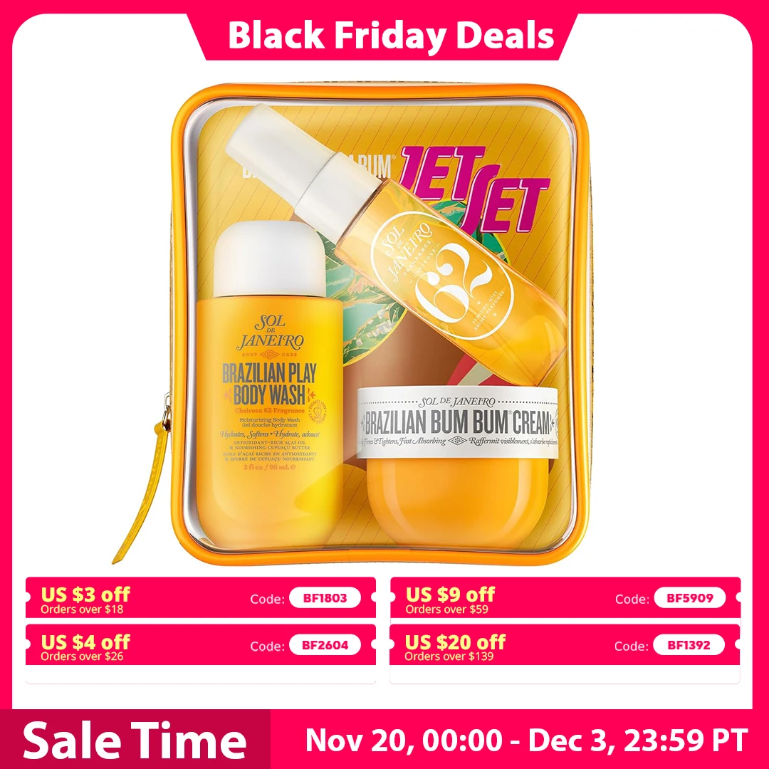 SOL DE JANEIRO Jet Set - Kit de preparación de vacaciones tropicales, elementos esenciales de ducha de tamaño de viaje con aroma Signature Cheirosa 62