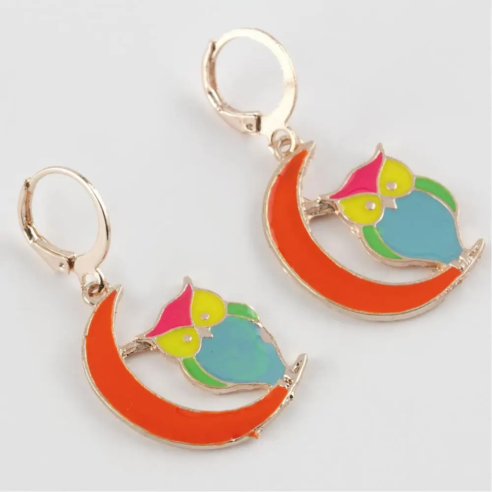 Roz Colorful Owl Figured Cabochons Earrings